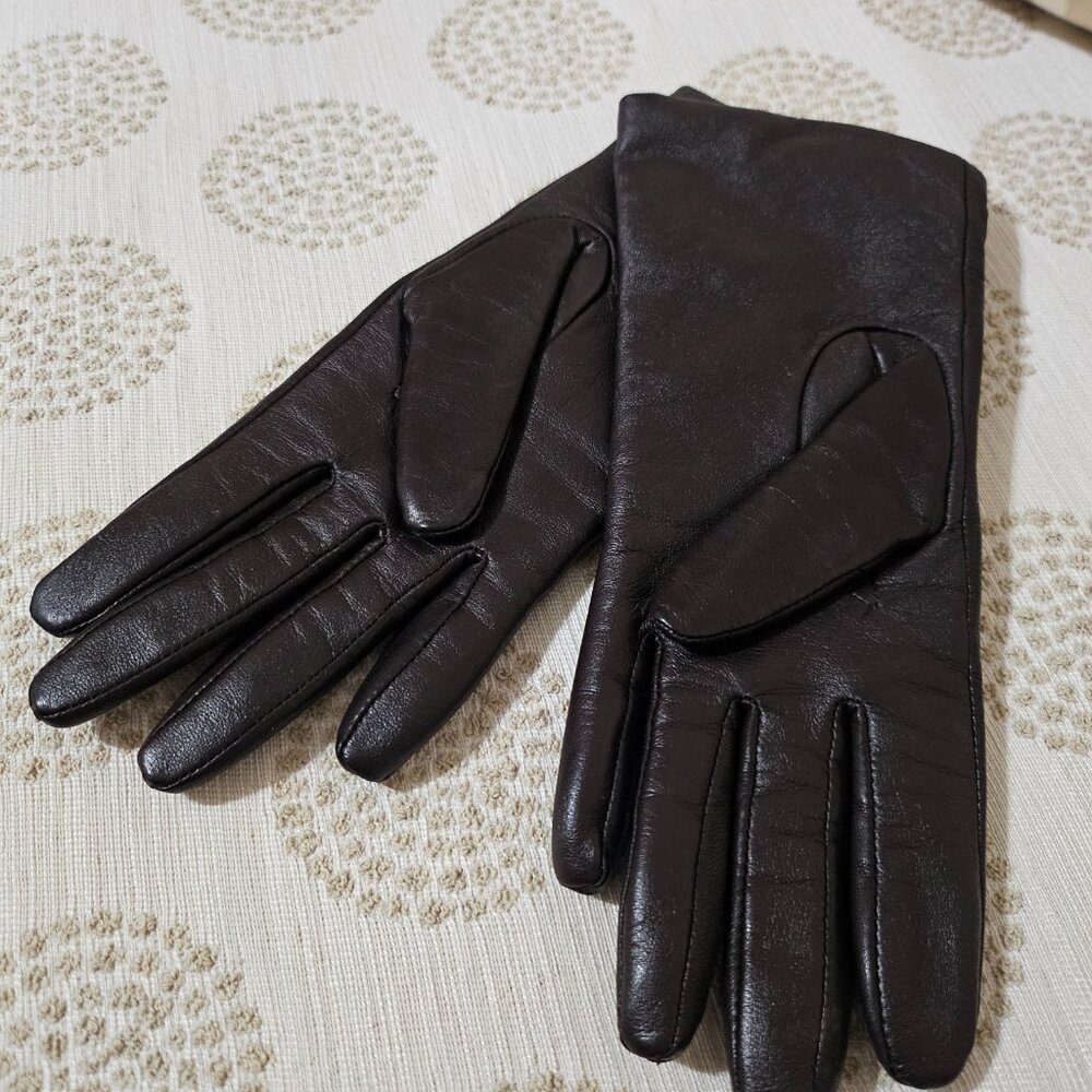 RICH BROWN LEATHER GLOVES with CASHMERE LINING by FOWNES BROTHERS SIZE S - Picture 3 of 14